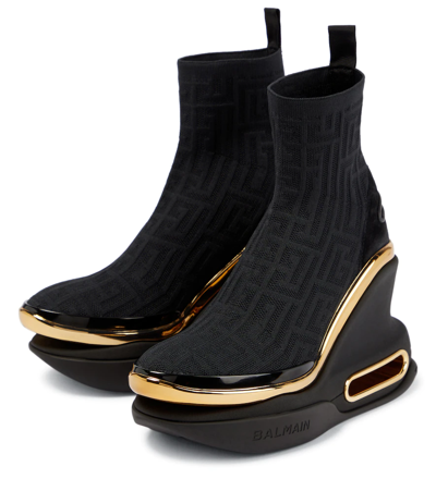 Shop Balmain B-bold Wedge Sock Sneakers In 0pa Noir
