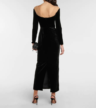Shop Monique Lhuillier Mesh-trimmed Velvet Gown In Noir