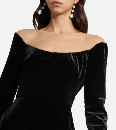 Shop Monique Lhuillier Mesh-trimmed Velvet Gown In Noir