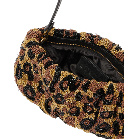 Shop Staud Bean Beaded Shoulder Bag In Leopard