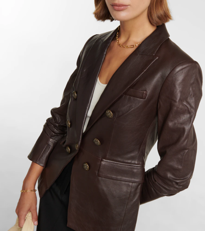 Shop Veronica Beard Oneta Dicky Leather Blazer In Brown