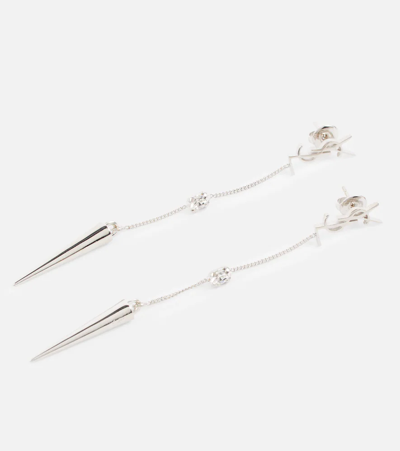 Shop Saint Laurent Opyum Embellished Earrings In Palladium/crystal