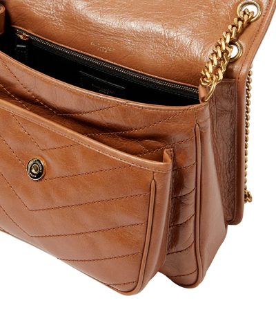 Saint Laurent Niki Baby Medium Quilted Crinkled-leather Shoulder Bag In Light Caramel