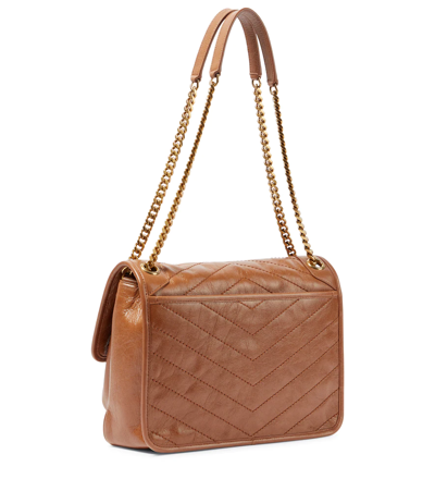 Saint Laurent Niki Baby Medium Quilted Crinkled-leather Shoulder Bag In Light Caramel