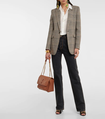 Saint Laurent Niki Baby Medium Quilted Crinkled-leather Shoulder Bag In Light Caramel