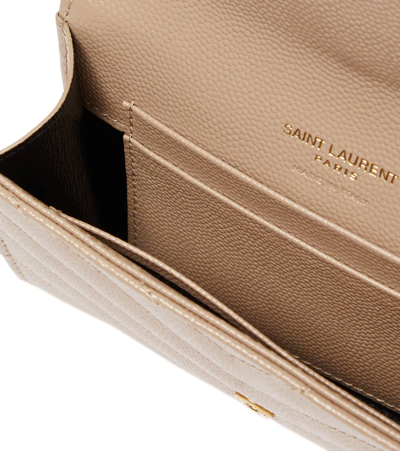 Saint Laurent Monogram Small Leather Wallet In Dark Beige
