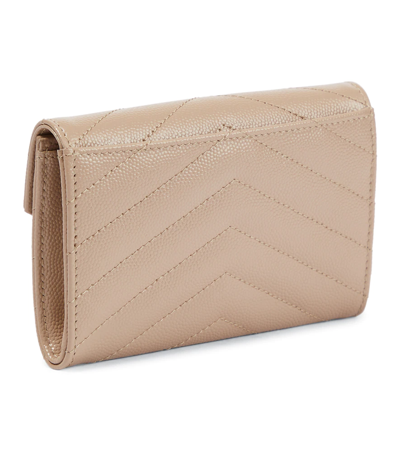 Saint Laurent Monogram Small Leather Wallet In Dark Beige