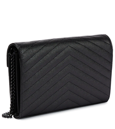 Saint Laurent Cassandre Leather Wallet On Chain In Black