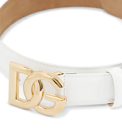 Shop Dolce & Gabbana Logo Leather Belt In Bianco Ottico