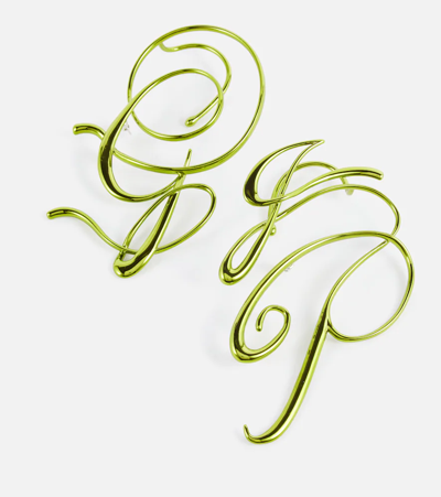 Shop Jean Paul Gaultier Jpg Calligraphy Earrings In Lime