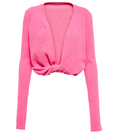 Shop Jacquemus Le Gilet Noué Cotton-blend Cardigan In Pink