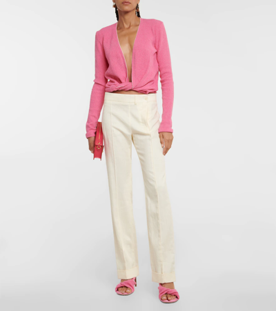 Shop Jacquemus Le Gilet Noué Cotton-blend Cardigan In Pink