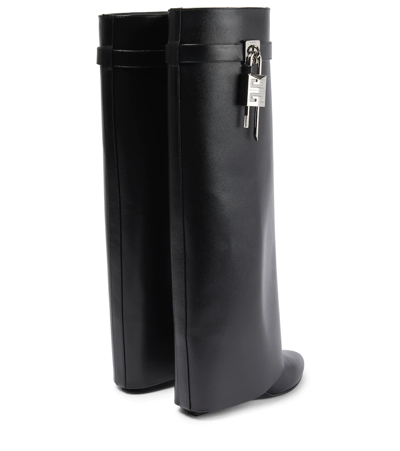 Shop Givenchy Shark Lock Leather Knee-high Boots In Black