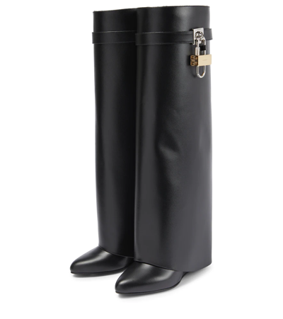 Givenchy Shark Lock Calf Leather Knee-high Boots In Black