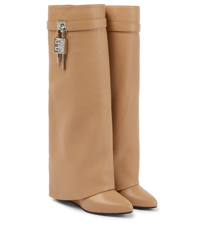Givenchy Shark Lock Grained Leather Boots In Neutral