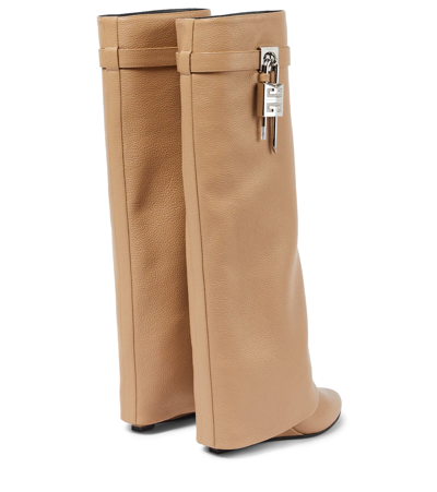 Shop Givenchy Shark Lock Leather Knee-high Boots In Beige