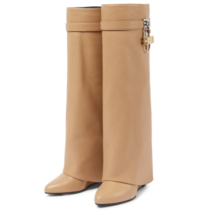 Givenchy Shark Lock Grained Leather Boots In Neutral