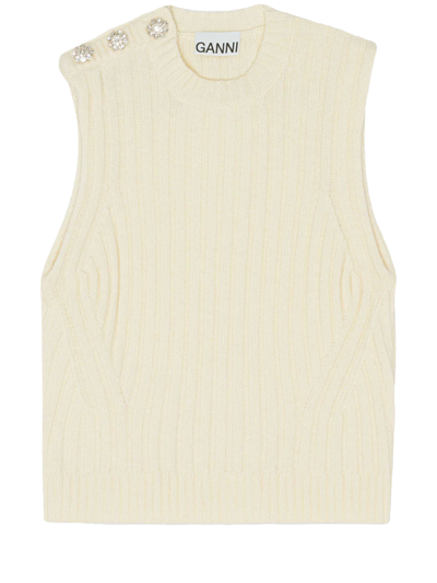 Shop Ganni Vest With Buttons In Cream