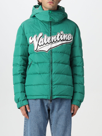 Shop Valentino Down Jacket With Logo In Green