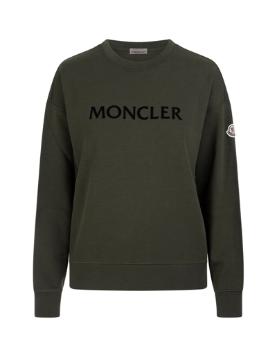 Shop Moncler Logo Patch Crewneck Sweatshirt In Green