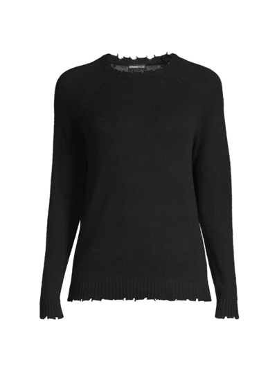 Shop Minnie Rose Women's Distressed Cashmere Sweater In Black
