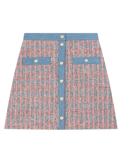 Shop Maje Jenise Chambray Tweed Mini Skirt In Red Blue