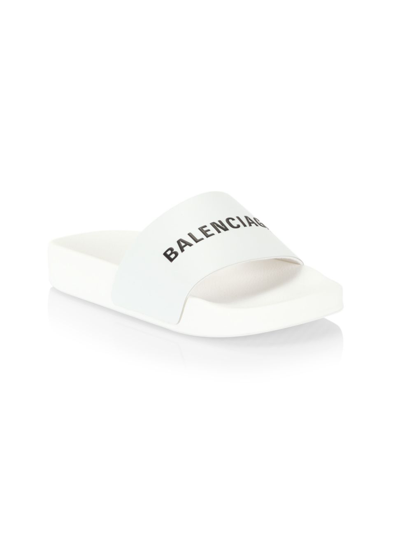 Shop Balenciaga Little Kid's & Kid's Logo Pool Slides In White Black