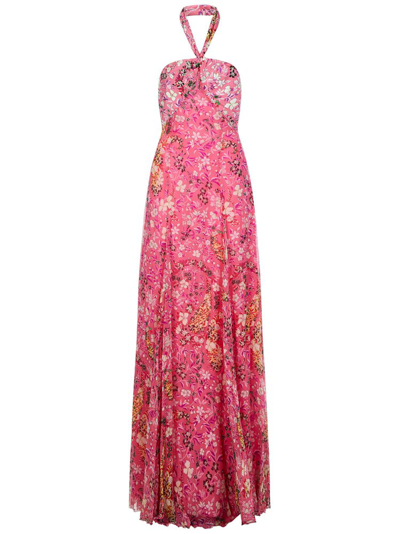 Shop Etro Allover Floral Print Halterneck Maxi Dress In Pink