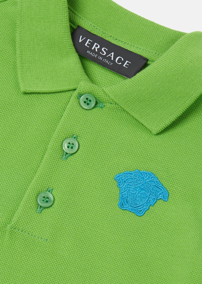 Shop Versace , Medusa Embroidered Baby Polo Shirt, Lime, 3-6m