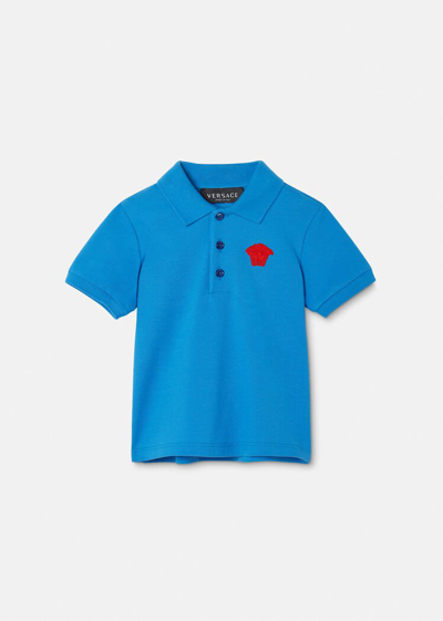 Shop Versace , Medusa Embroidered Baby Polo Shirt, Light Blue, 24m