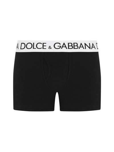 Shop Dolce & Gabbana Long Bielastic Cotton Boxer In Black