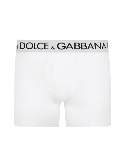 Shop Dolce & Gabbana Long Bielastic Cotton Boxer In White