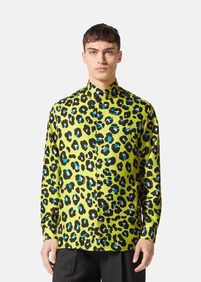 Shop Versace Daisy Leopard Shirt, Male, Multicolor, 56