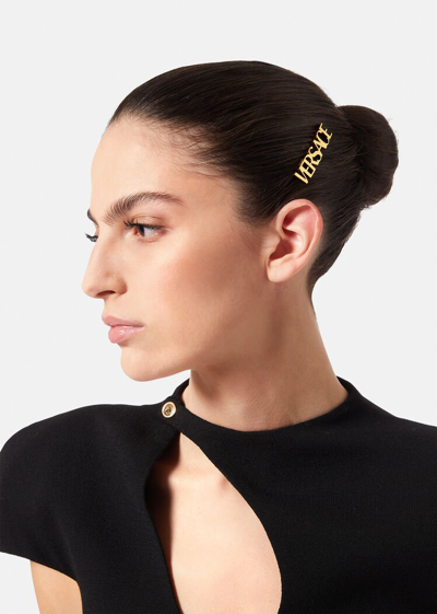 Shop Versace Logo Left Hair Clip, Female, Gold, One Size