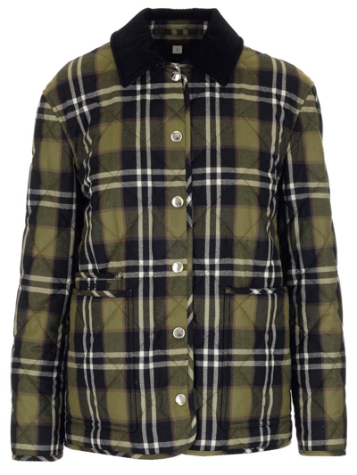 Shop Burberry Checked Diamond Quilted Jacket In Multi