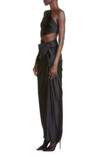 Shop Saint Laurent One-shoulder Cutout Jersey Gown In Noir