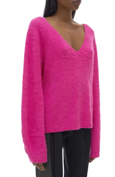 Shop Helmut Lang Double V-neck Brushed Cotton Blend Sweater In Disco Pink
