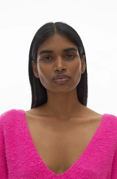 Shop Helmut Lang Double V-neck Brushed Cotton Blend Sweater In Disco Pink