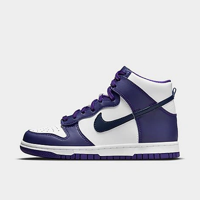 Shop Nike Big Kids' Dunk High Casual Shoes In White/midnight Navy/electro Purple