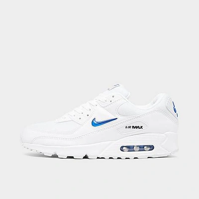 Shop Nike Men's Air Max 90 Jewel Swoosh Casual Shoes In White/game Royal/black