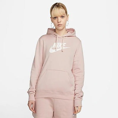 Shop Nike Women's Sportswear Logo Club Fleece Pullover Hoodie In Pink Oxford/white