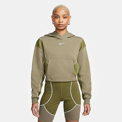 Shop Nike Women's Sportswear Graphic Fleece Hoodie In Matte Olive/pilgrim/pilgrim/white