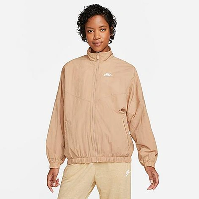 Shop Nike Women's Sportswear Essential Windrunner Woven Jacket In Hemp/hemp/white