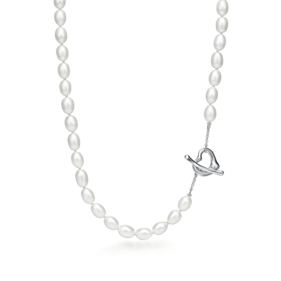 Shop Tiffany & Co Elsa Peretti® Open Heart Freshwater Cultured Pearl Necklace In Sterling Silver
