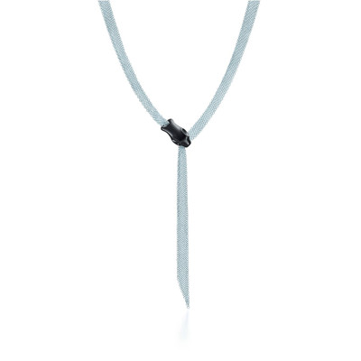 Shop Tiffany & Co Elsa Peretti® Snake Necklace In Sterling Silver Mesh With Black Jade