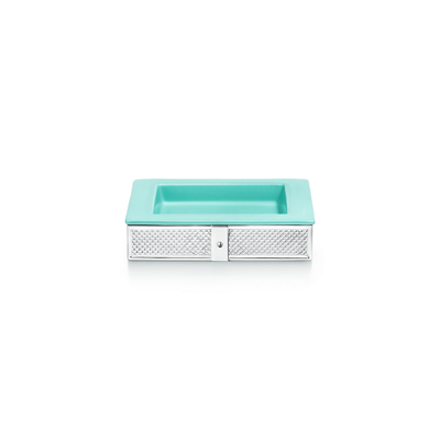 Shop Tiffany & Co Diamond Point Square Dish In Tiffany Blue® Porcelain And Sterling Silver