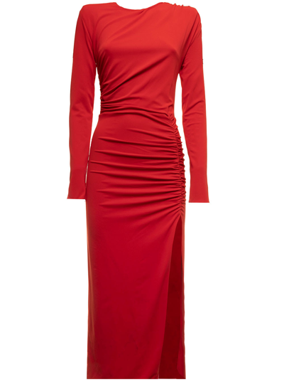 Shop Federica Tosi Draped Red Long Dress With Slit  Woman