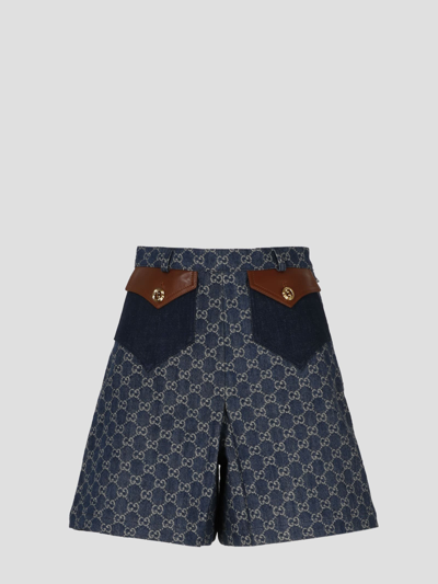 Shop Gucci Gg Denim Shorts In Blue