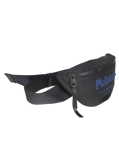 Shop Alexander Mcqueen Logo Print Belt Bag In Black/ultramarine