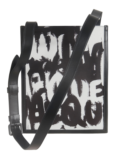Shop Alexander Mcqueen Paint Flat Shoulder Bag In Black/white